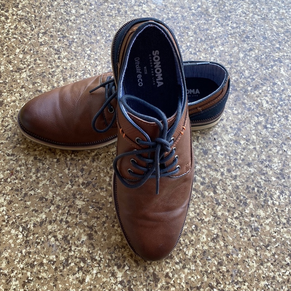 Men’s Sonoma Brown Tie Dress Shoes with Ortho Eco Size 9 EUC
